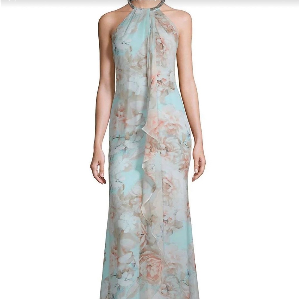 Calvin Klein Floral Halter Wedding Dress - Blue and Pink